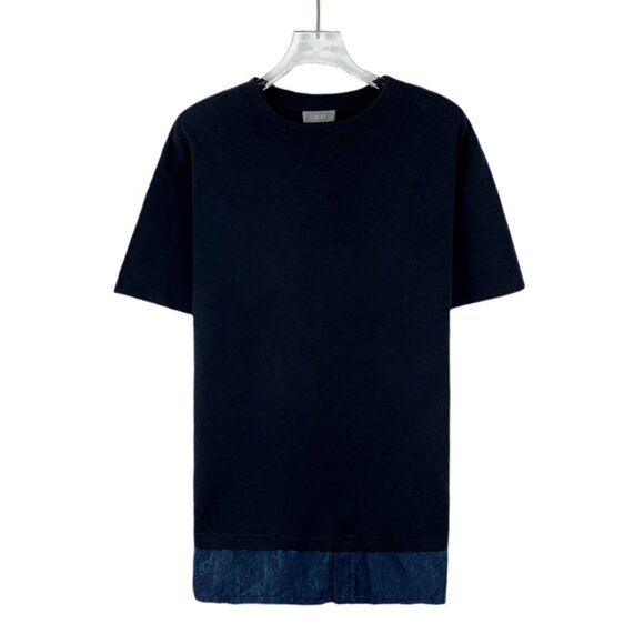 FM0026 Dior dark blue stitching logo letter jacquard cotton round neck short sle